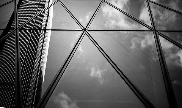 windows of business building with B&W color
